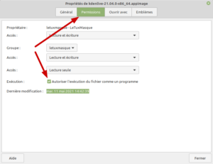 Permissions fichiers AppImage dans Linux Mint Cinnamon