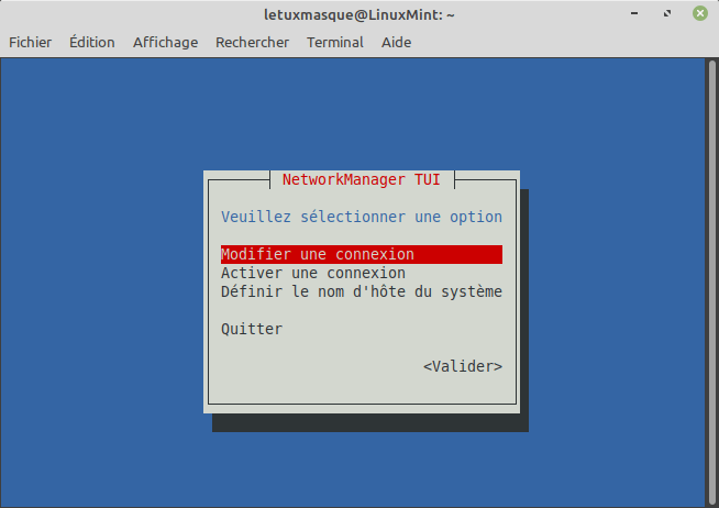 nmtui modifier connexion réseau