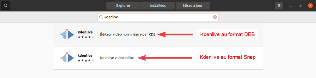 paquets kdenlive dans le ubuntu software