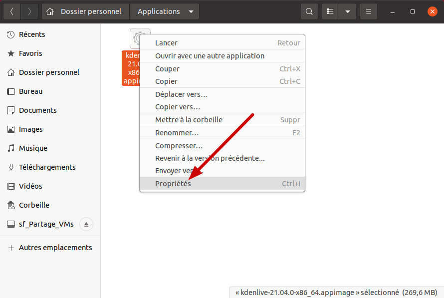 Accès propriétés d'un fichier dans Ubuntu