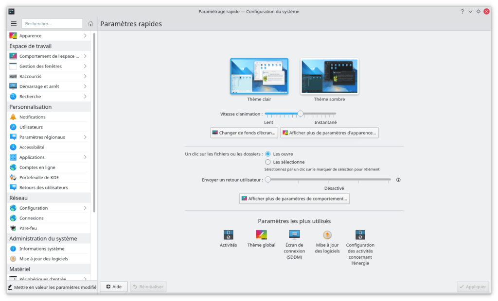 Configuration du système dans KDE Plasma 5.22