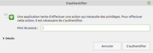 Authentification admin pour mettre a niveau vers Linux Mint 20.2