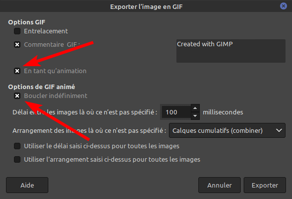 Gimp - options export GIF animé 1