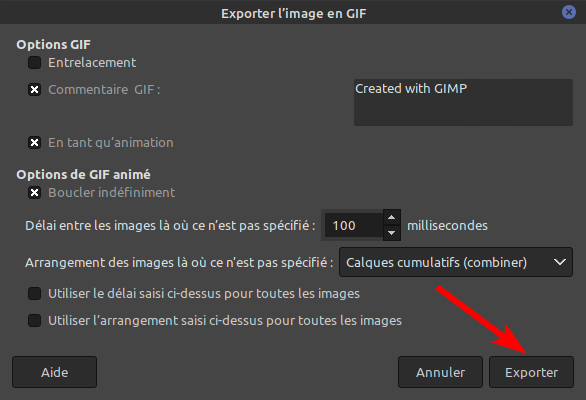 Gimp - options export GIF 4