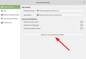 Sources de logiciels par défaut