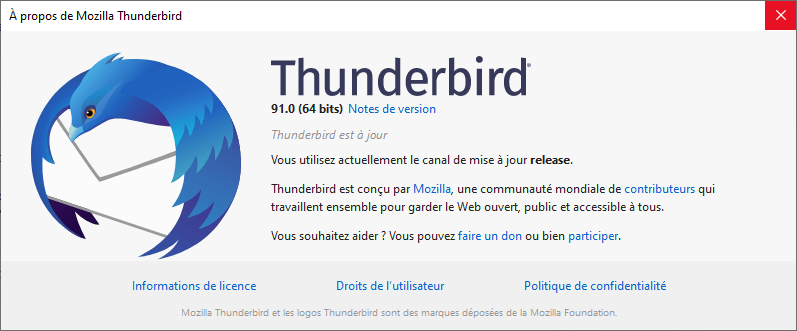 à propos Thunderbird 91