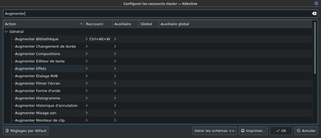 kdenlive 21.08 - raccourcis clavier pour augmenter un widget