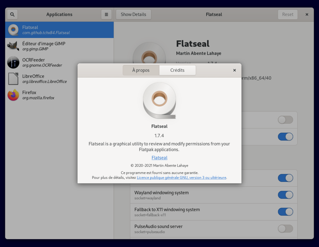 Flatseal pour modifier permissions d'une application Flatpak