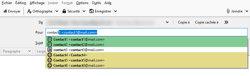 Envoyer mail - liste contacts depuis différents carnets adresses