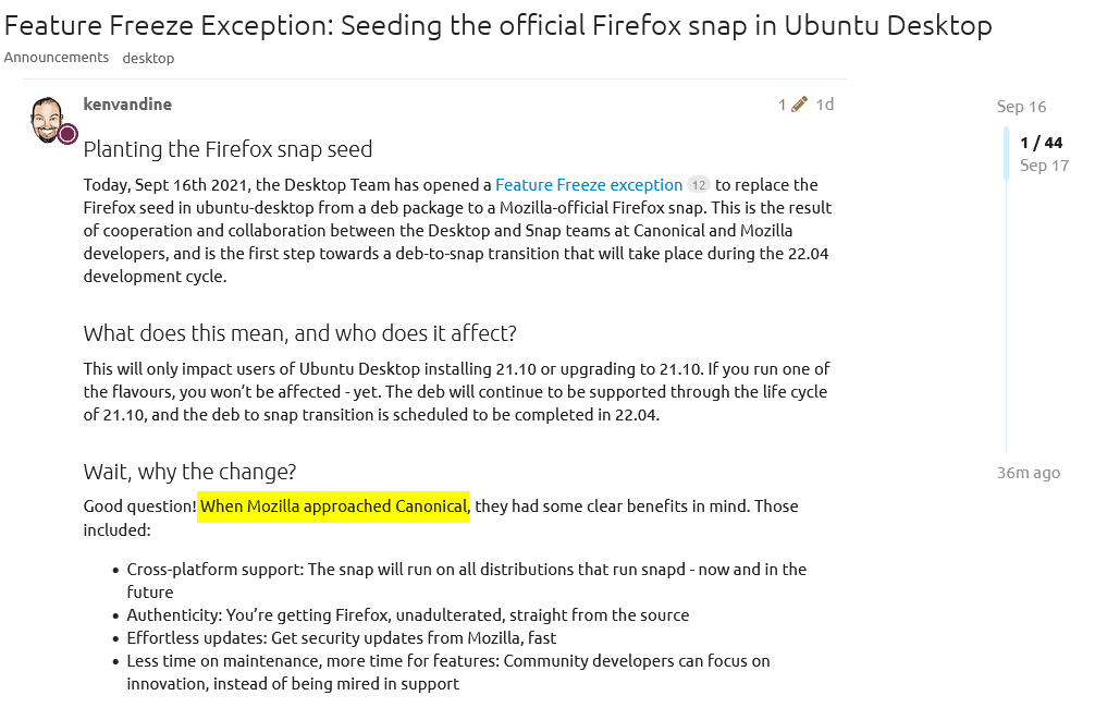 Feature Freeze Exception: Seeding the official Firefox snap in Ubuntu Desktop