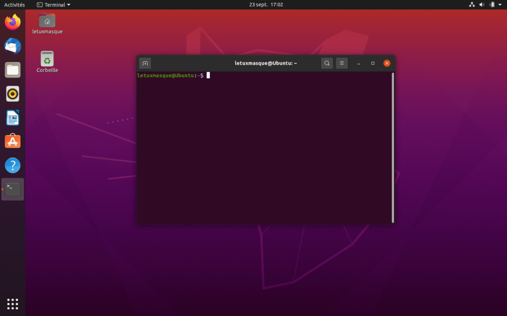 Fenêtre de terminal sur Ubuntu
