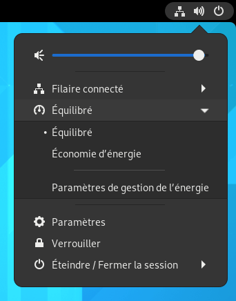 GNOME 41 - profil energie dans menu