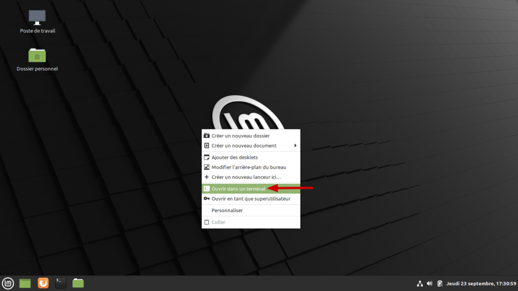 Linux Mint - ouvrir dans un terminal depuis le bureau