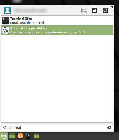 Recherche du Terminal dans le menu des applications de Linux Mint XFCE