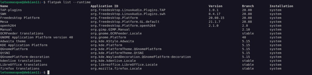 flatpak list --runtime