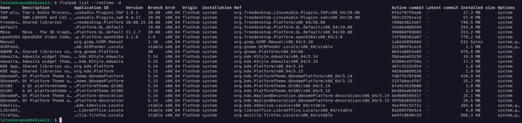 Liste détaillée des runtimes Flatpak