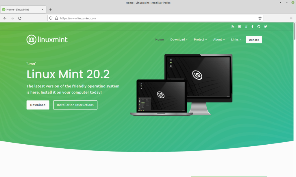 Page d'accueil du nouveau site de Linux Mint sur ordinateur.