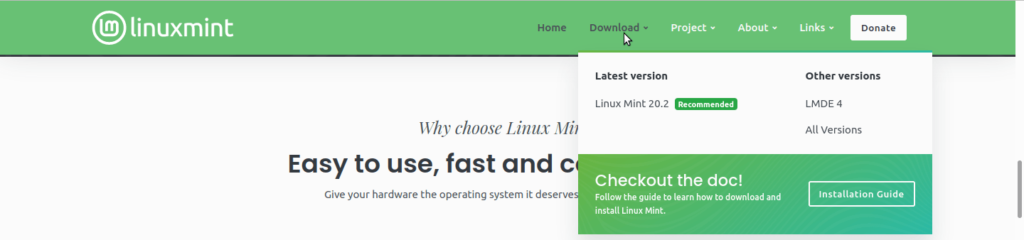 Nouveau site Linux Mint - Menu