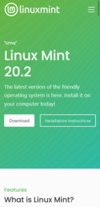 Page d'accueil du nouveau site de Linux Mint sur smartphone.