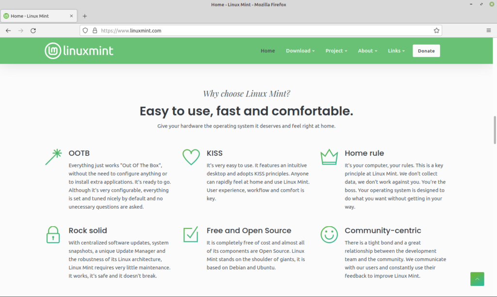 Nouveau site linux mint - Accueil section why choose