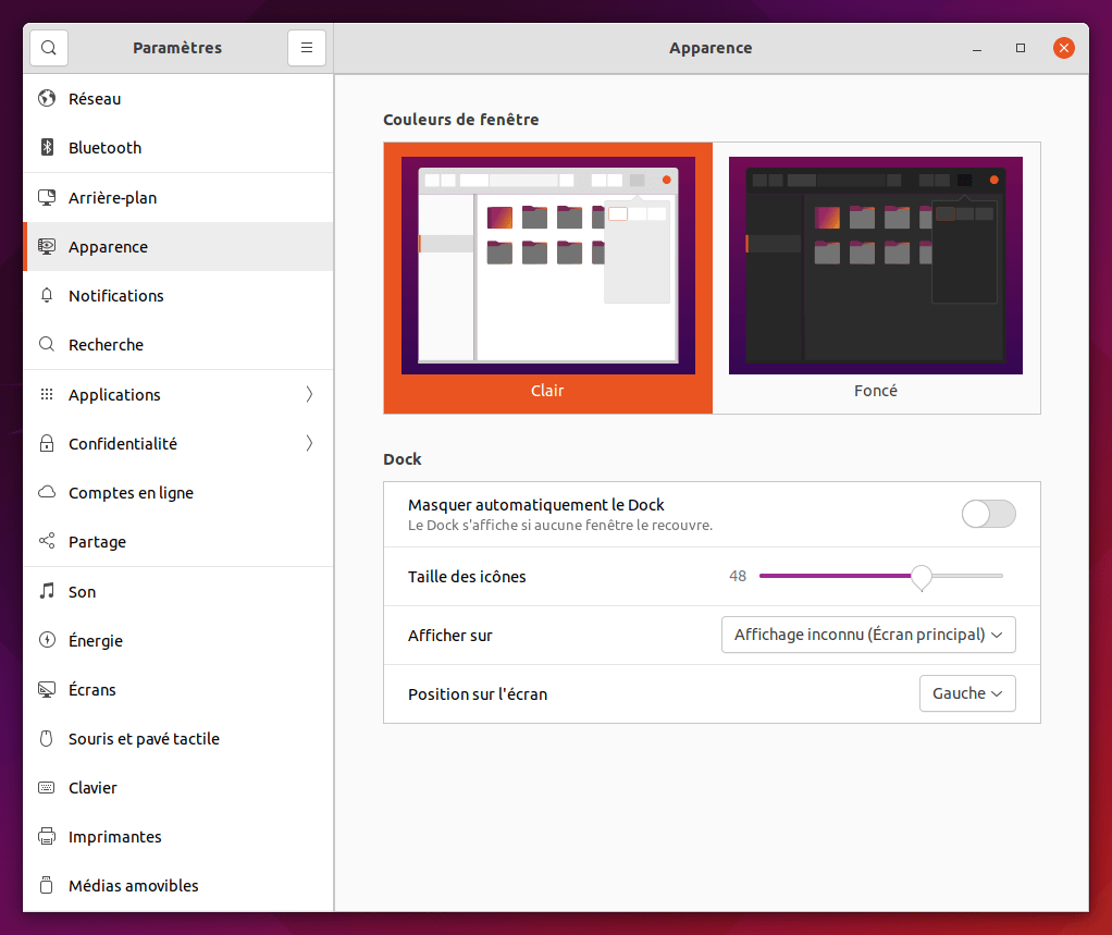 Ubuntu 21.10 - apparence