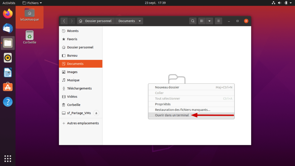 Ubuntu - ouvrir dans un terminal depuis le dossier Documents