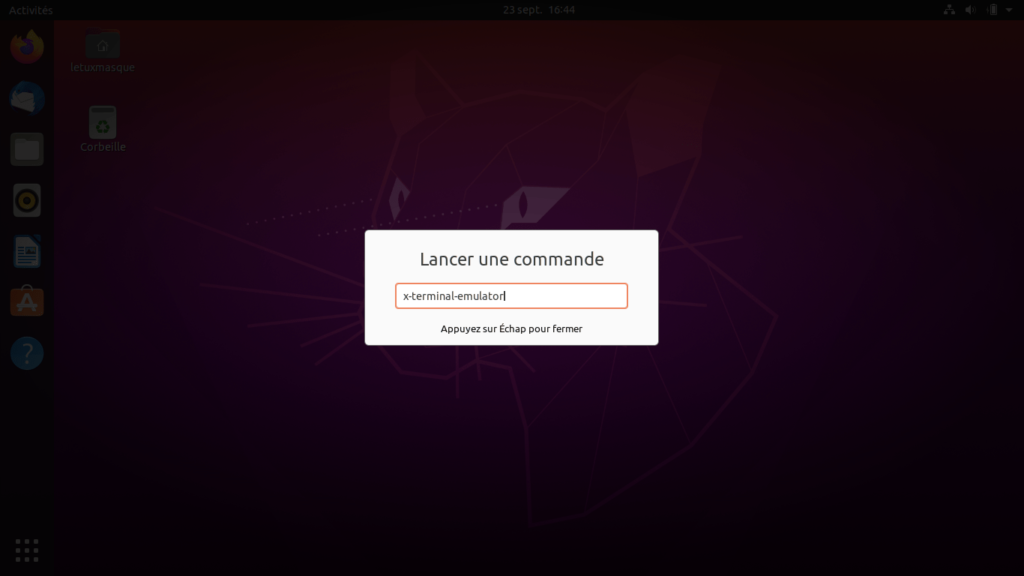 Ubuntu - ouvrir terminal depuis fenêtre commande - commande générique