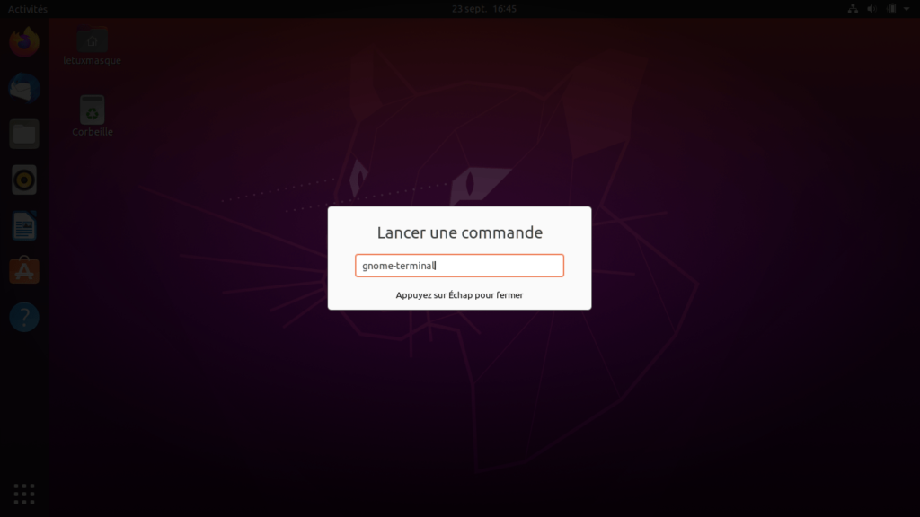 Ubuntu - ouvrir terminal depuis fenêtre commande