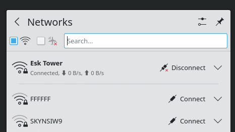 Composant réseau dans barre d'état de KDE Plasma 5.23
