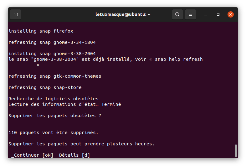 Suppression des paquets devenus obsolètes avec la mise à niveau vers Ubuntu 21.10