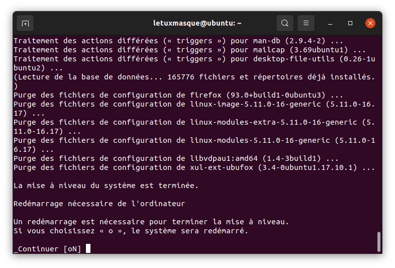 Redémarrage pour terminer de mettre à niveau vers Ubuntu 21.10