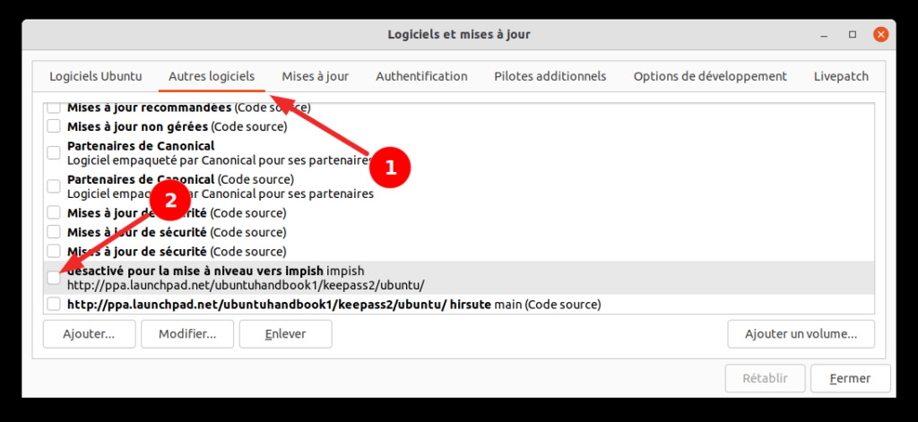 Réactivation des dépôts tiers dans ubuntu 21.10 après la mise à niveau