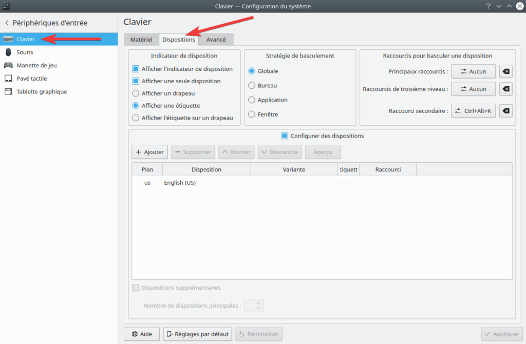 Kubuntu - Configuration système des dispositions clavier