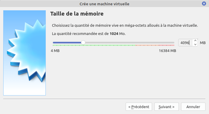 Création VirtualBox Linux Mint : Taille mémoire vive