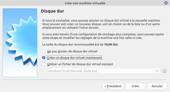 Création VirtualBox Linux Mint : Disque dur