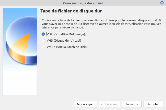 Création VirtualBox Linux Mint : type fichier de disque dur
