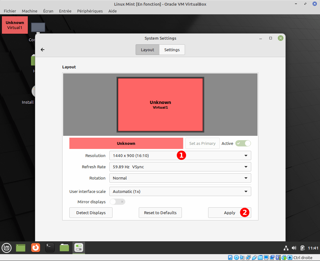 Modifier résolution affichage dans Linux Mint Cinnamon