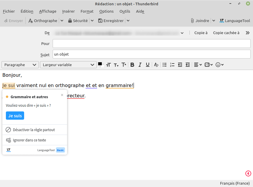 thunderbird - correction languagetool 1