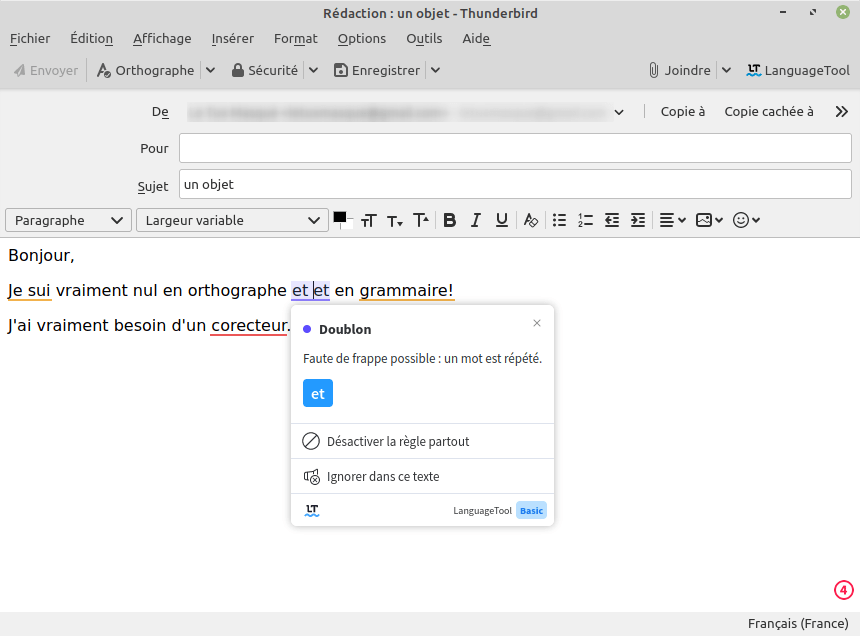 thunderbird - correction languagetool 2