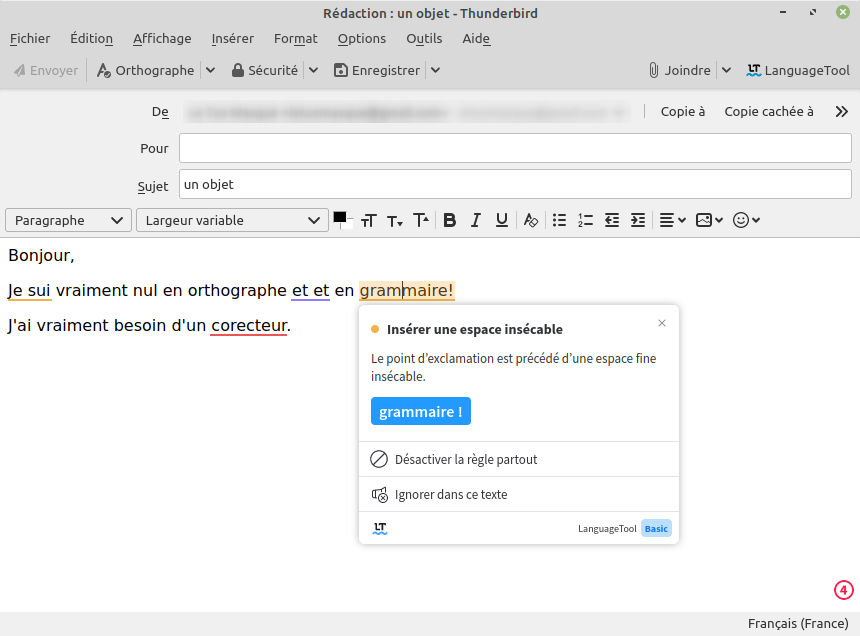 thunderbird - correction languagetool 3