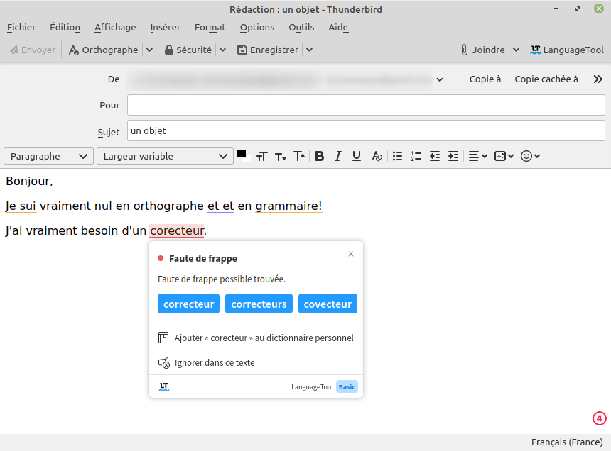 thunderbird - correction languagetool 4