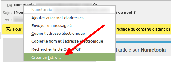 Thunderbird - Créer filtre sur expediteur depuis mail