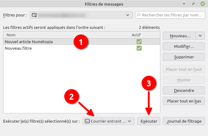 Thunderbird - Exécuter filtre manuellement sur un dossier