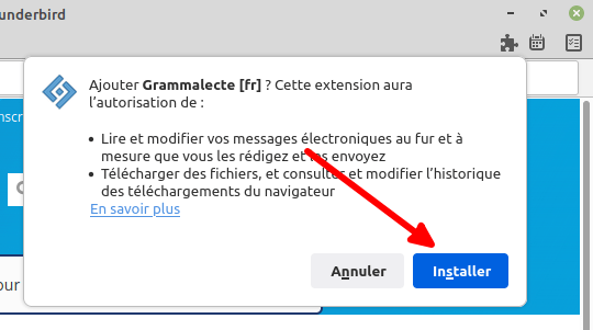 Thunderbird - Installer Grammalecte
