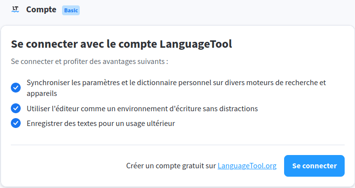 Thunderbird - LanguageTool préférences de compte