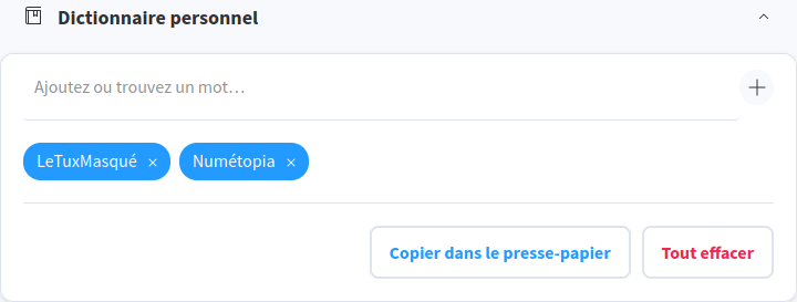 Thunderbird - LanguageTool préférences - dictionnaire personnel