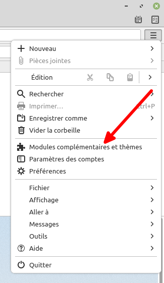 Thunderbird - accès à la gestion des modules complémentaires