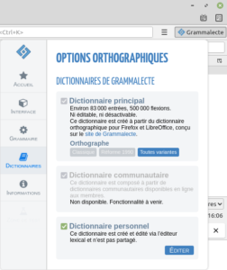 Thunderbird - menu Grammalecte - Dictionnaires