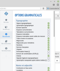 Thunderbird - menu Grammalecte - Grammaire