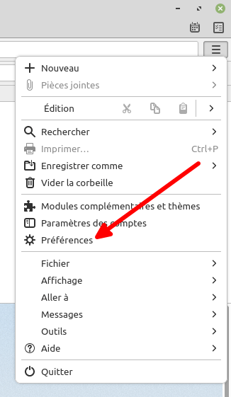 Thunderbird - accès aux préférences